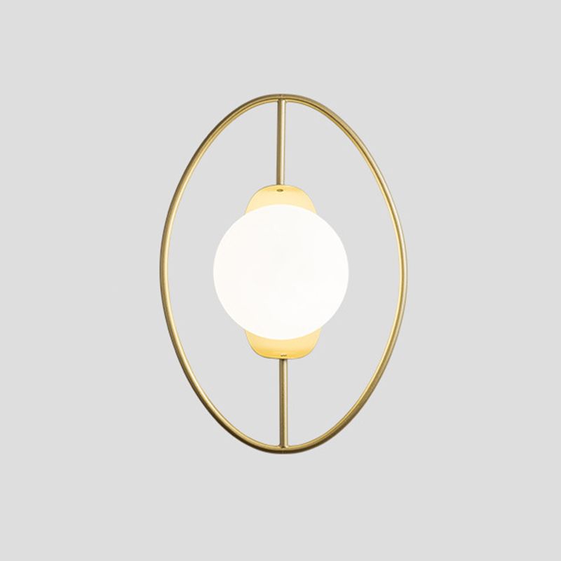 Metal Halo Ring Lighting Minimalista 1 cabeza Lámpara de pared negra/dorada con tono de vidrio blanco