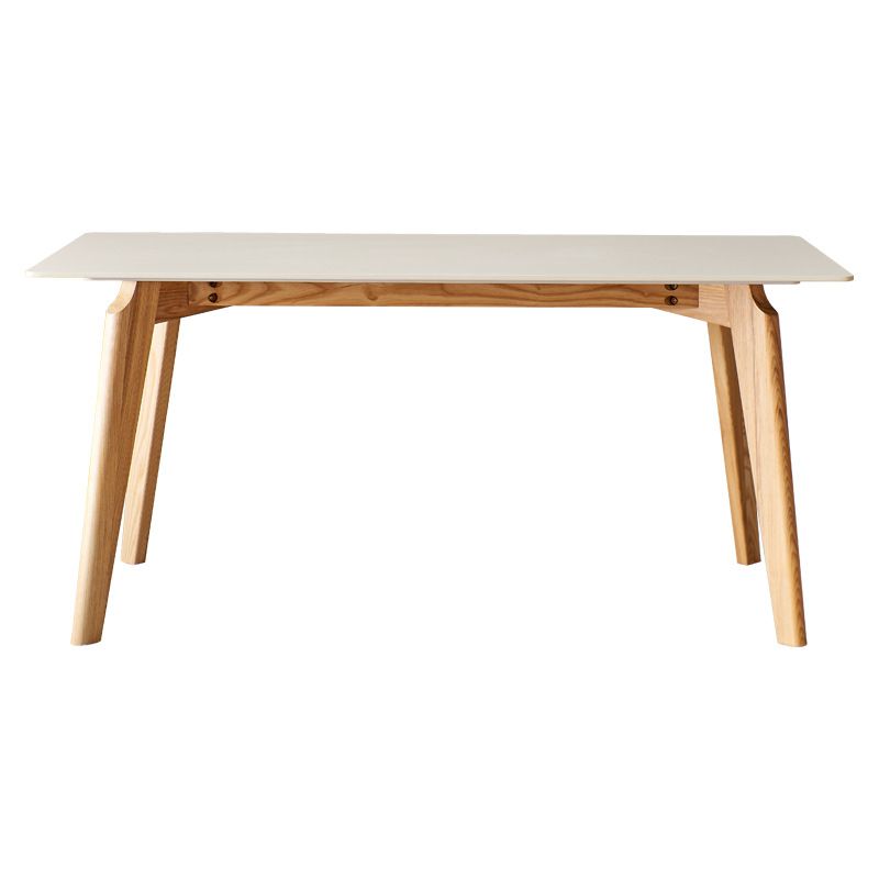 Mid-Century Modern Dining Table White Stone Top Table with Wooden Base