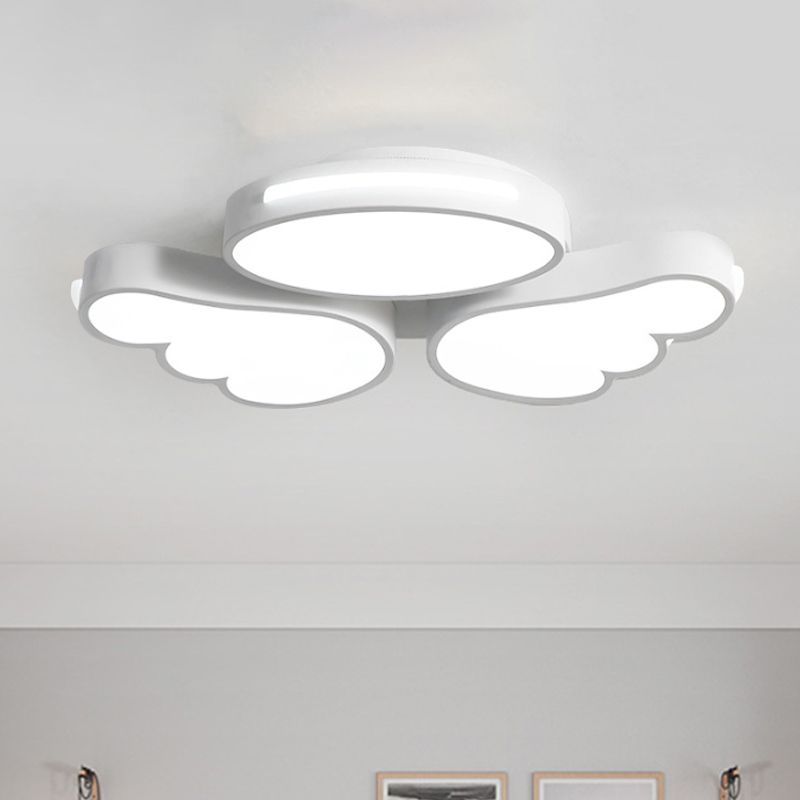 Round and Wing Flush Ceiling Light Cartoon Acrylic White/Pink/Blue LED Flushmount Lighting for Bedroom