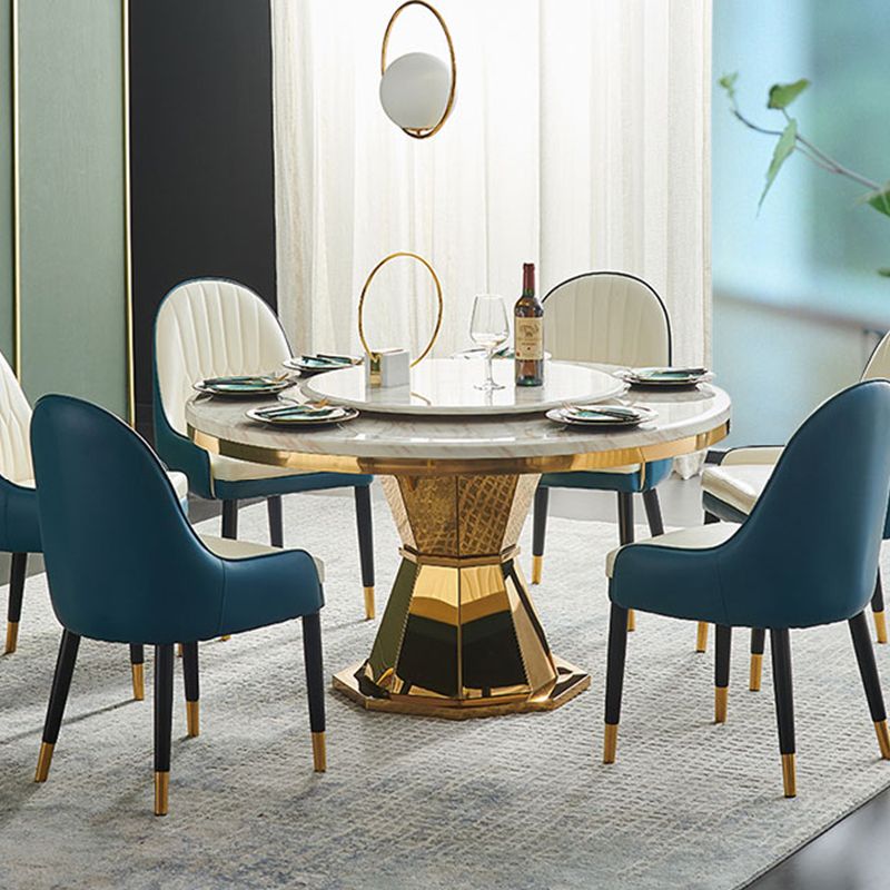 Glam Round Shape Marble Table Standard Kitchen Dining Table with Pedestal Base