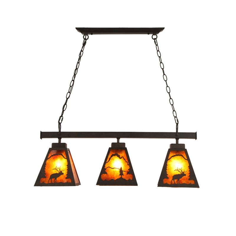 Trapezoid Metal Hanging Pendant Light Country 3 Lights Dining Room Island Lighting Fixture in Rust