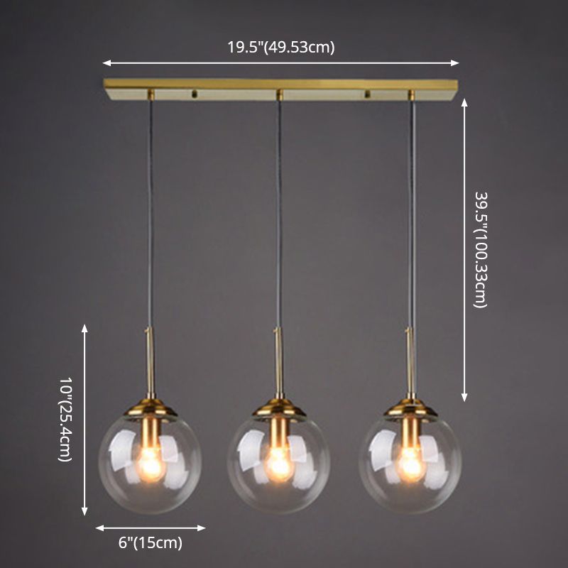 3 Lights Globe Hanging Ceiling Lights Minimalist Glass Multi Light Pendant for Restaurant