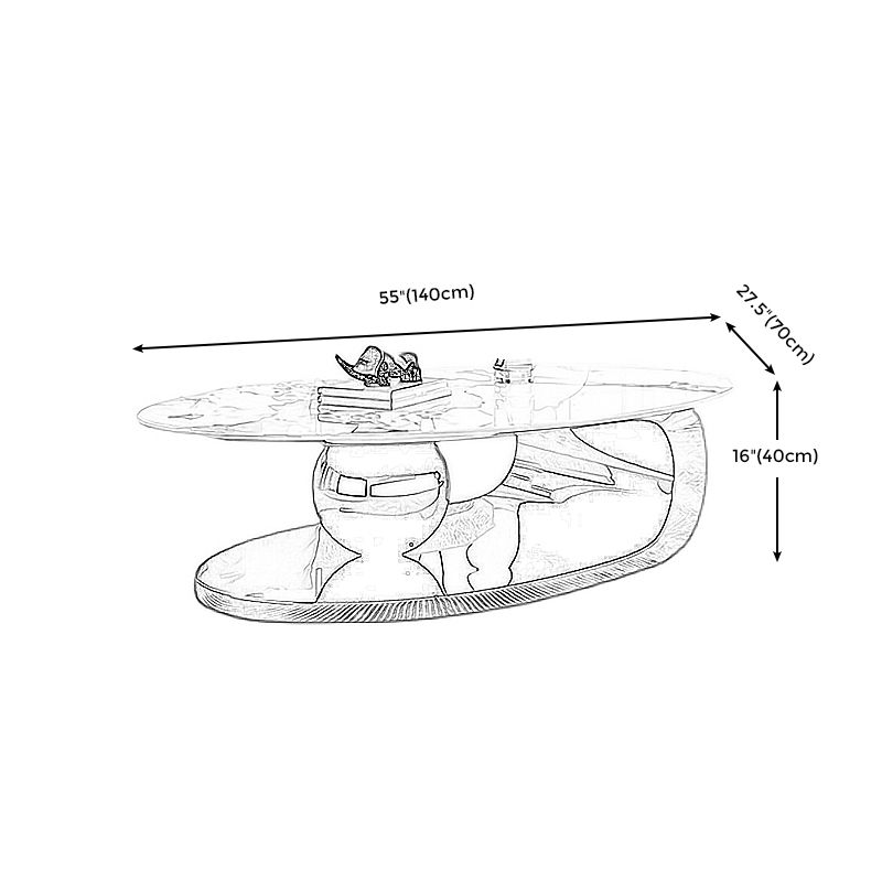 Oval Coffee Table with Stainless Steel Base Made of Rock Sheet