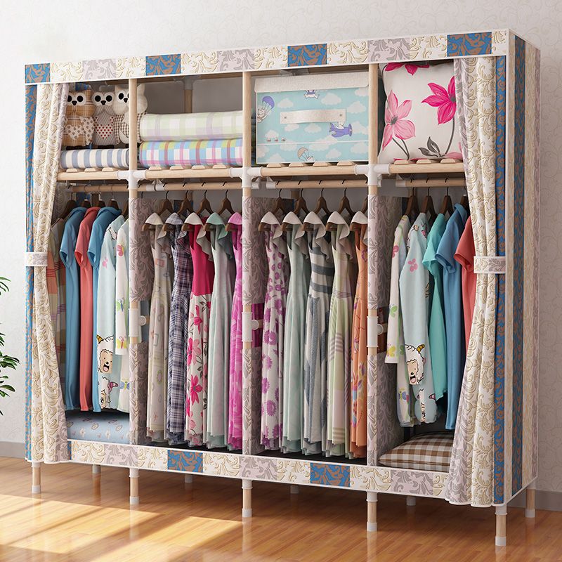 Contemporary Style Wardrobe Armoire Wood Frame Armoire with Garment Rod for Home