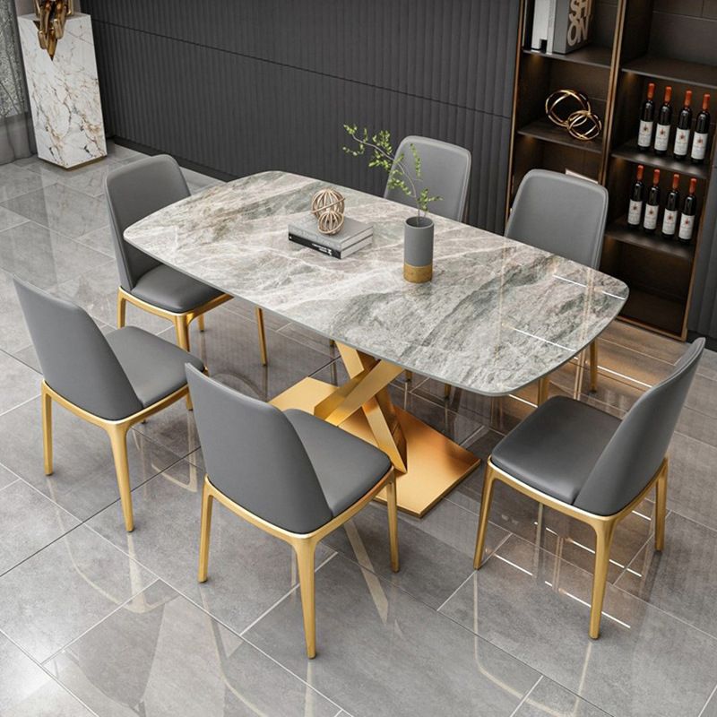 Modern Style Sintered Stone Kitchen Set with Table and Upholstered Chairs
