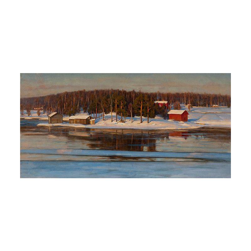 Textured Riverside Forest Landscape Art Canvas Modern Style Wall Print for Guest Room