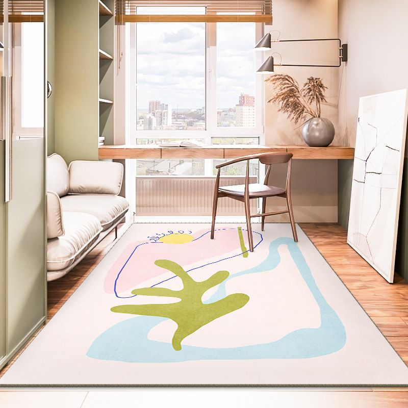 Light Pink Contrast Color Rug Polyester Modern Rug Non-Slip Backing Rug for Living Room