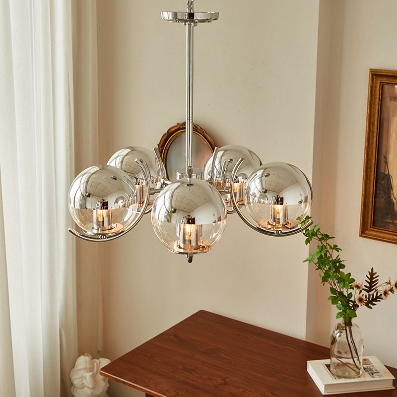 Modern Style Chandelier Light Fixture Globe Glass Hanging Light in Silver