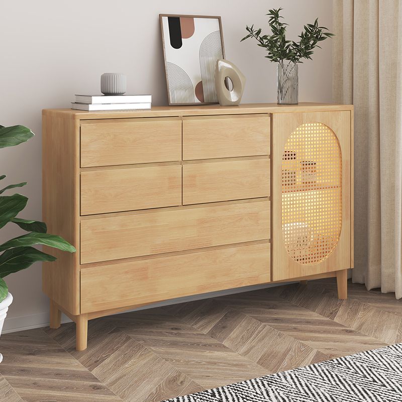 Contemporary Sideboard Cabinet Rubberwood Sideboard Table with Drawers for Living Room