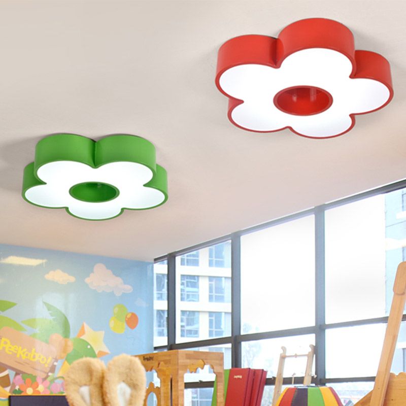 Acrylic Flower Flush Light Creative Red/Yellow/Blue Led Close to Ceiling Light for Kindergarten
