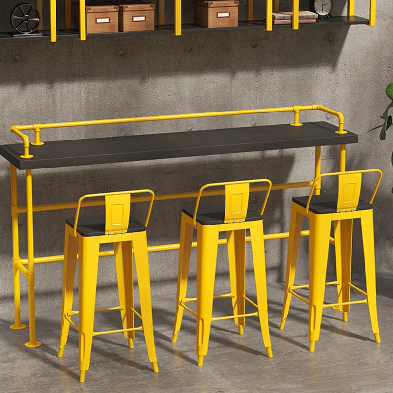 Yellow Iron Wood Bar Stool Industrial Style Low Back 29.53" Counter Stool with Square Seat