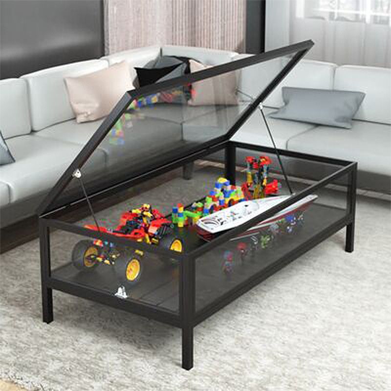 4 Legs Base Design Black/white Tempered Glass Top Iron Base Square Coffee Table