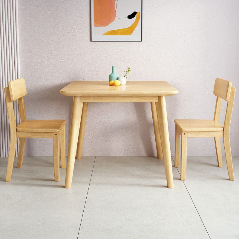Square 4 Legs Industrial Dining Table Wood Color Fixed Table of Solid Wood