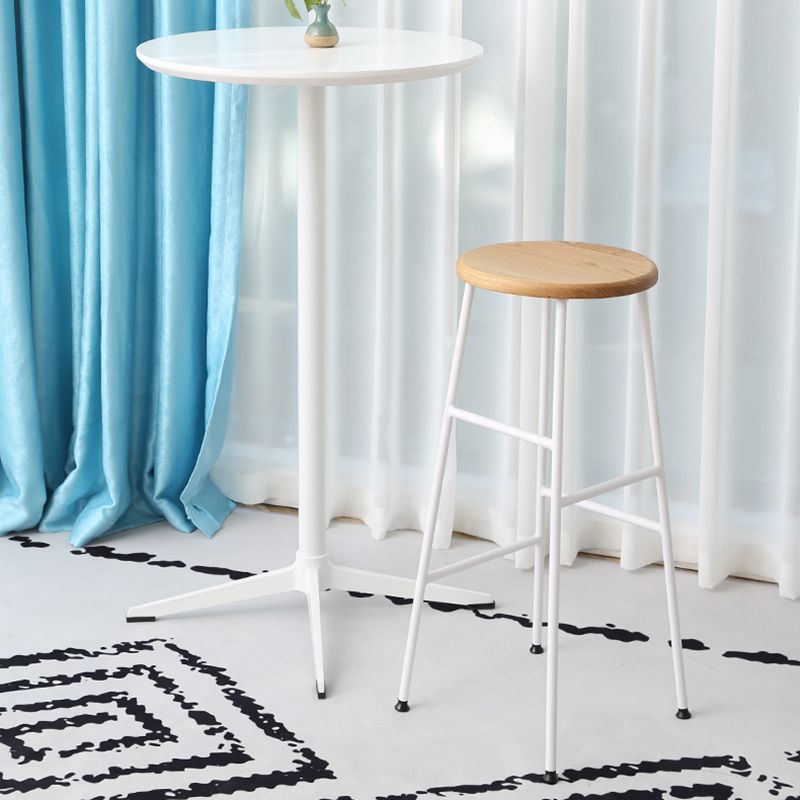 Contemporary Metal Legs Solid Wood Indoor Bar Stool with Footrest