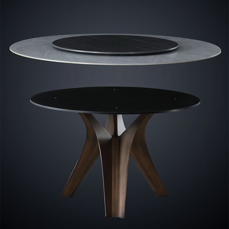 Black-white Round Stone Dining Table Modern Turntable Furniture with Pedestal Base