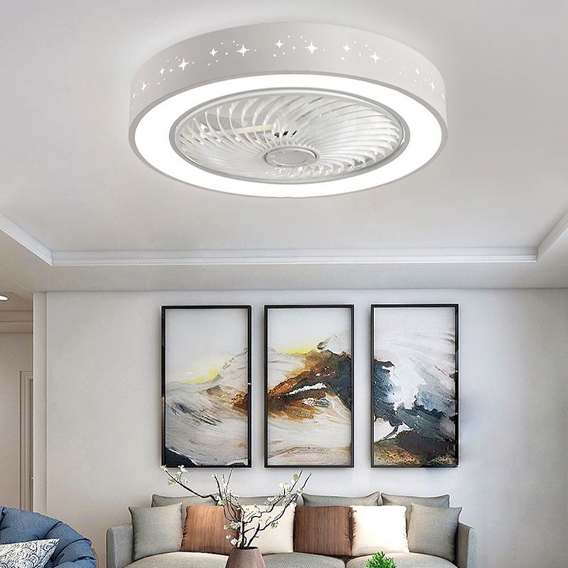 Tel-outs White Round Fan Light LED Contemporary Metal Semi Flush Soffio Light
