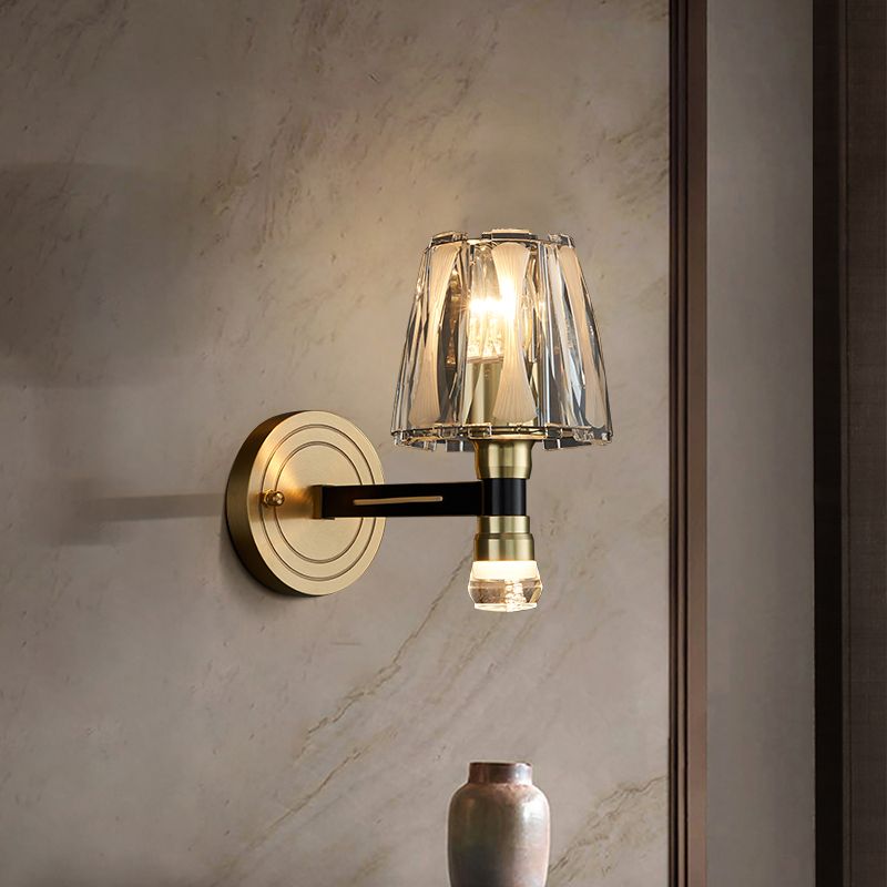 Copper Gold Wall Donce en estilo artístico moderno Truncado Cono Crystal Wall Light para sala de estar