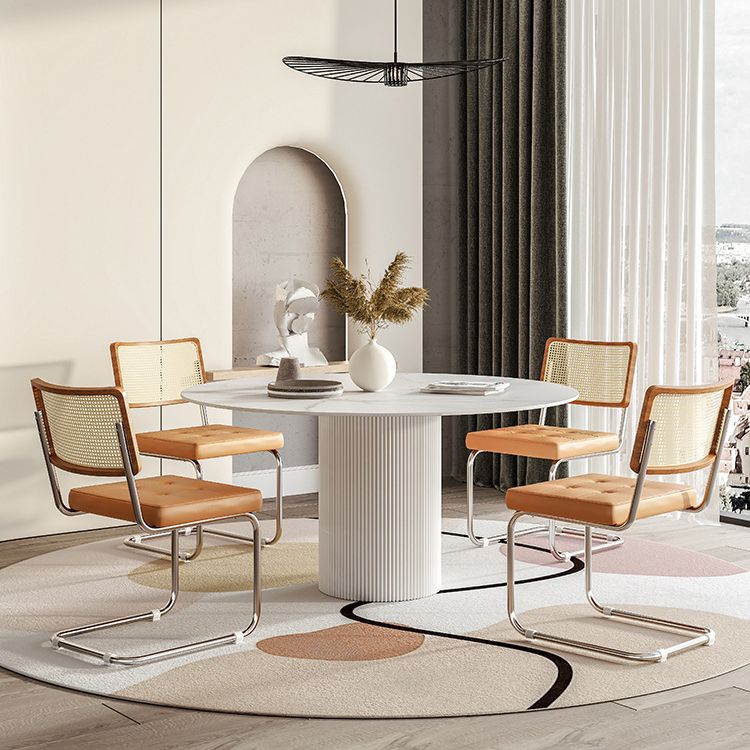 Round Top Dining Table Contemporary Table with Pedestal Base in White