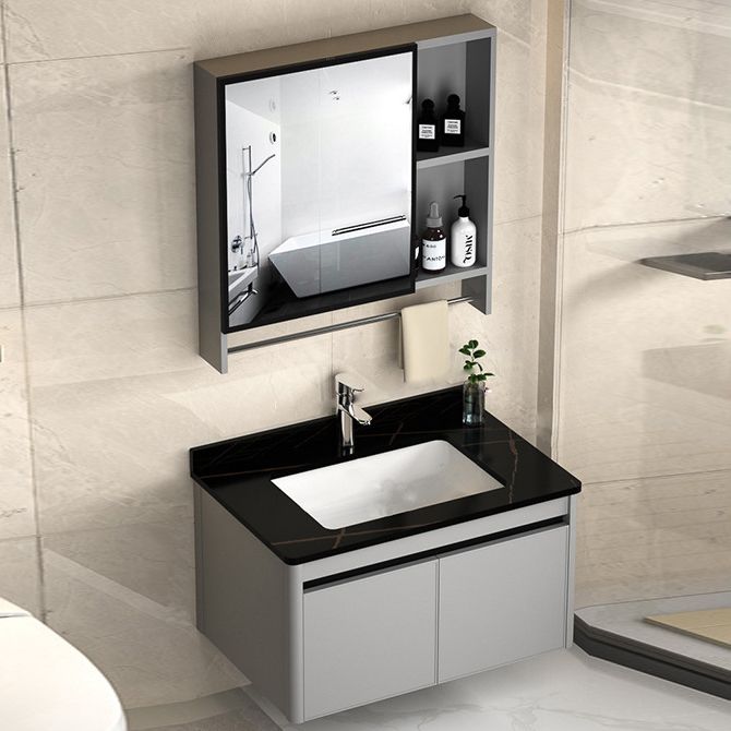 2 Doors Bathroom Vanity Mirror Grey Rectangle Single Sink Wall Mount Vanity