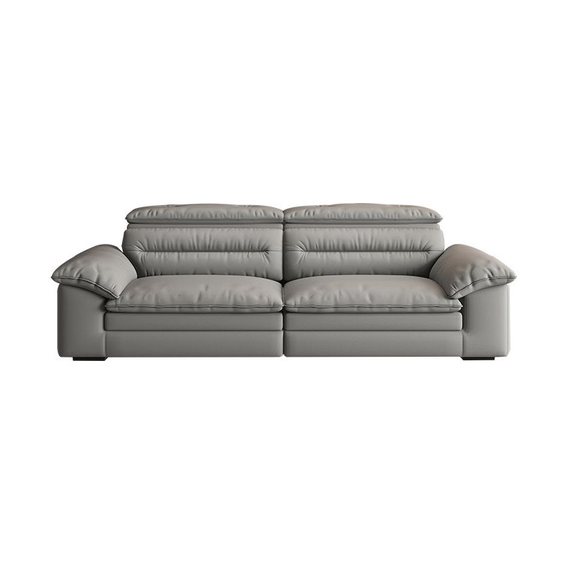 Contemporary Faux Leather Light-grey Sewn Pillow Back Pillow Top Arm Sofa