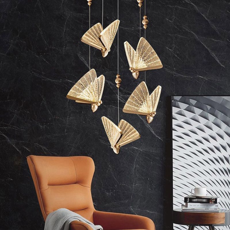 Luz colgante de mariposa acrílica, luces de techo colgantes de lujo modernas para dormitorio