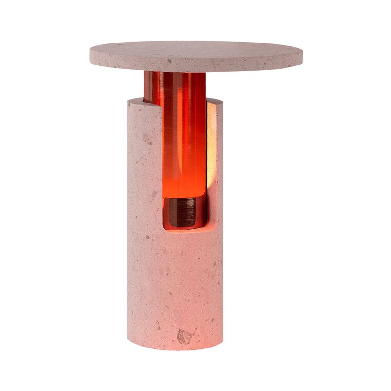 1 tête-cylindre lampe à chevegade moderniste en pierre de lecture livre léger en rose pour le chevet
