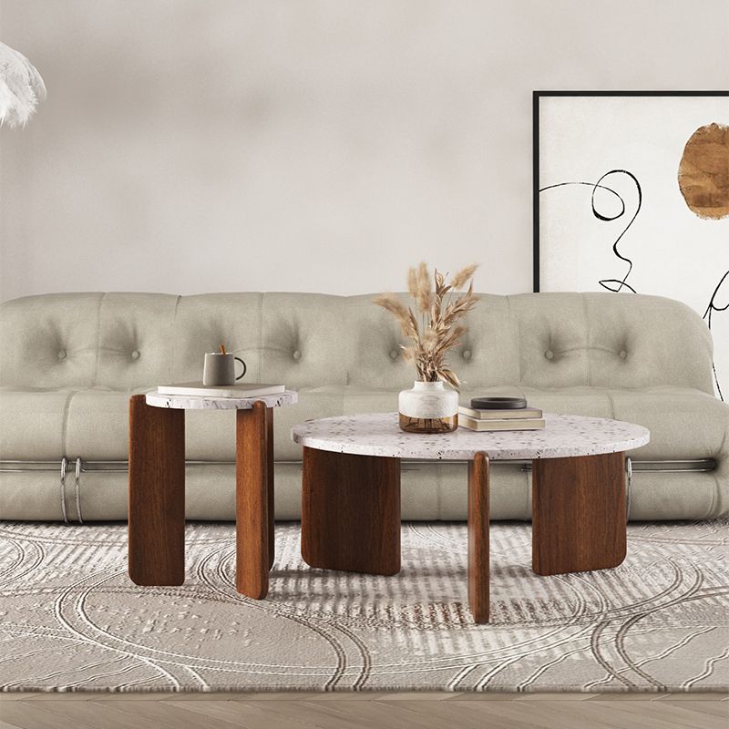 Stone Coffee Cocktail Table Modern 3 Legs Coffee or End Table