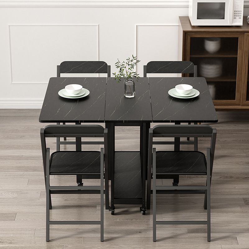 Black Rectangle Dining Set 1/2/3/4/5/7 Pcs Folding Dining Table Set with Chairs