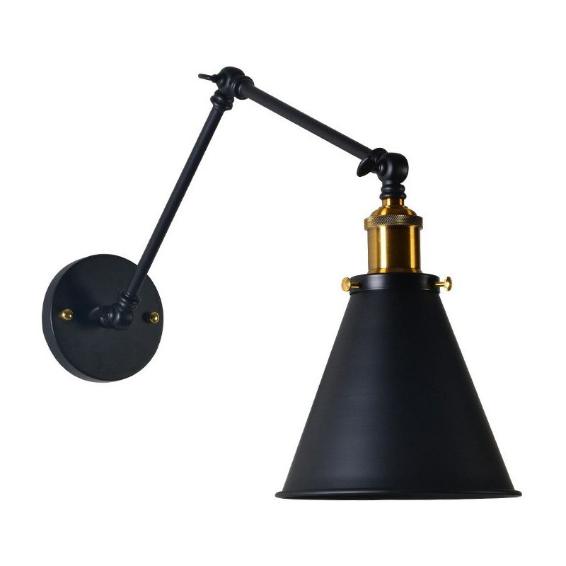 Trompete Schatten Schlafsaal Raum Aufgabe Wandlampe Rustikales Metall 1-Bulb Schwarz Schwingarm Arm Wand montiert Lesen Licht