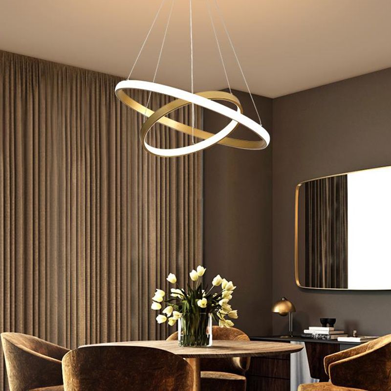 Gold Orbit Hanging Chandelier Postmodern Acrylic LED Pendant Light Kit, 23.5"/31.5" Wide