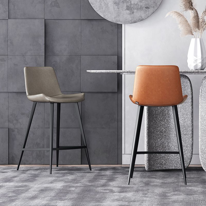 Faux Leather Upholstered Stools Low Back Bar Stools with Metal Base