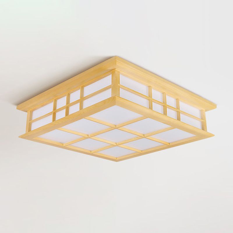 Square Ceiling Light Wooden LED Ceiling Mount Light with Acrylic Shade for Living Room