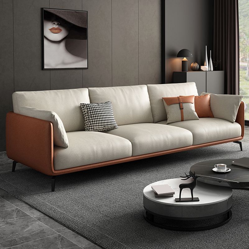 Square Arm Sectional Stain Resistant Sofa Chaise Beige Faux Leather