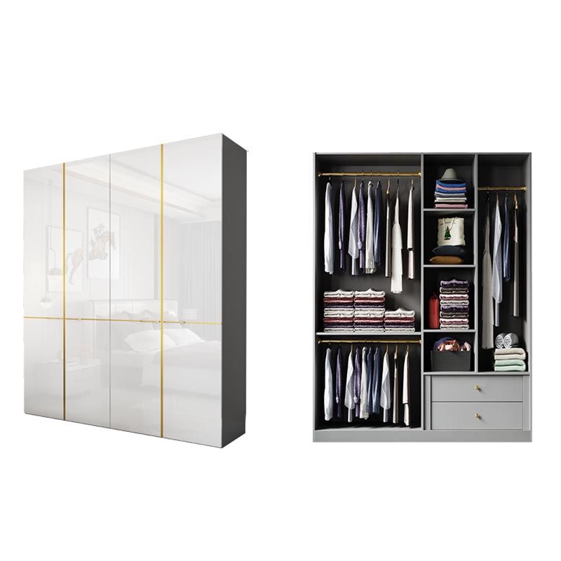 Modern Rectangle Wardrobe Cabinet Wooden White Cabinet with Clothes Rail