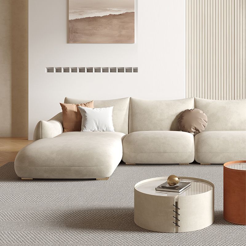 Modern Fabric Sectional with Bolster Pillows 31.5" Tall White L-shape Sectional