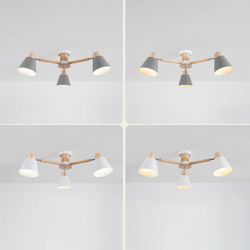 Multi Light Cone Hanging Pendant Modern Macaron Style Metal Hanging Lighting for Bedside