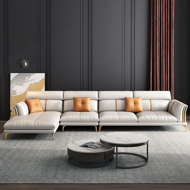 35.43" High Flared Arm Sectional Faux Leather Sectional with 3 Pillows