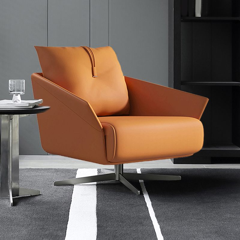 Solid Color Faux Leather Arms Included Swivel with Cushion Barrel Chair