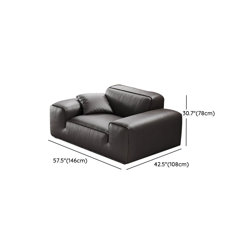 Black Genuine Leather Sectionals 30.7" H Square Arm Sectional Sofa Set