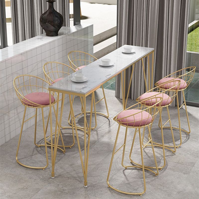 Glam 1/7 Pieces Bar Table Set Rectangle Stone Counter Table with High Stools