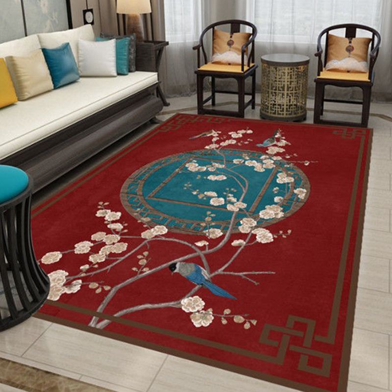 Solid Color Antique Print Rug Polyester Chinese Anti-Slip Backing Indoor Rug for Living Room