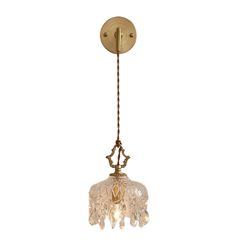 1-Light Wall Lamp Crystal Wall Mount Lamp with Glass Shade for Living Room
