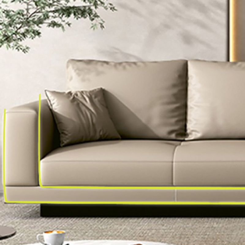 Contemporary Genuine Leather Square Arm Standard Sofa with Bolster Pillows