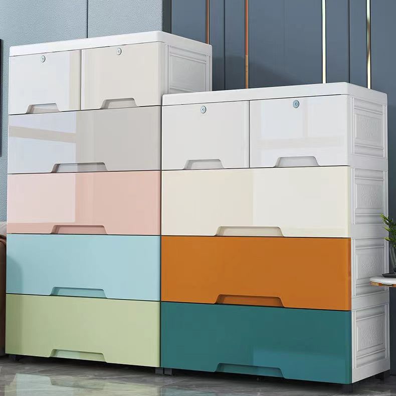Contemporary Vertical Kids Dressers Plastic Nursery Dresser with Drawers for Home