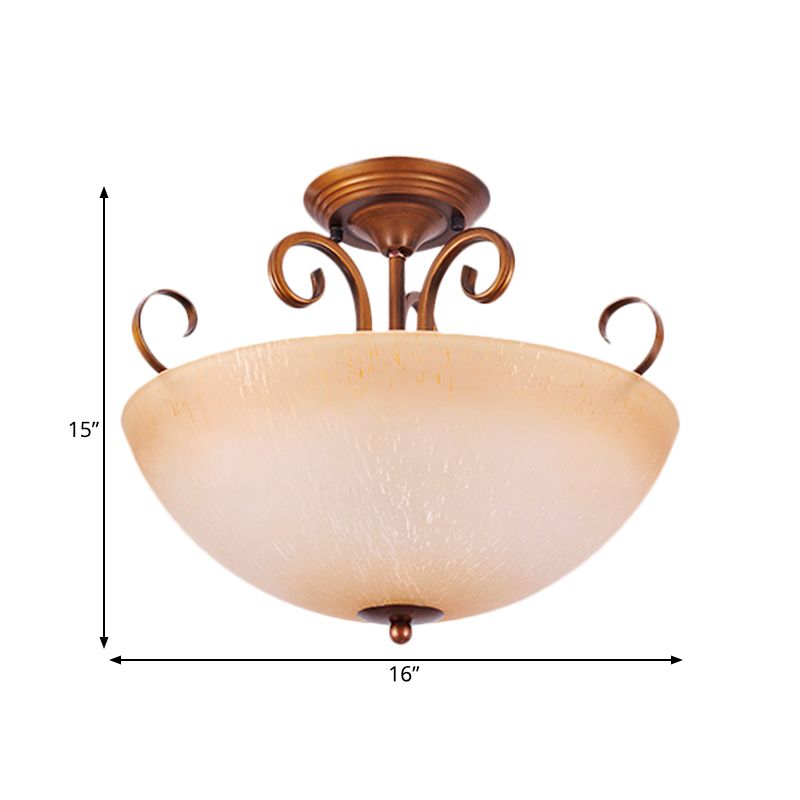 Beige Glasschale/Bell Semi Mount Lighting Country Style 3-Licht Wohnzimmer Deckenleuchte
