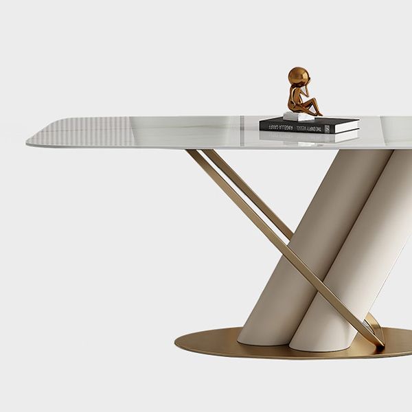Mesa de comedor rectangular de lujo tradicional Mesa de cena de piedra con base de pedestal
