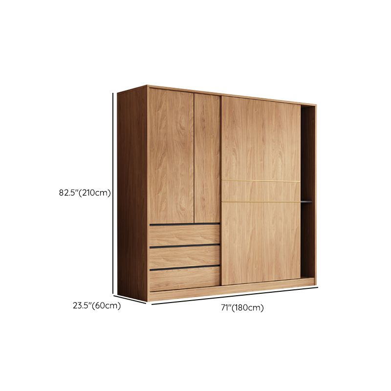Natural Finish Wardrobe Armoire Sliding Wardrobe Cabinet with Drawer