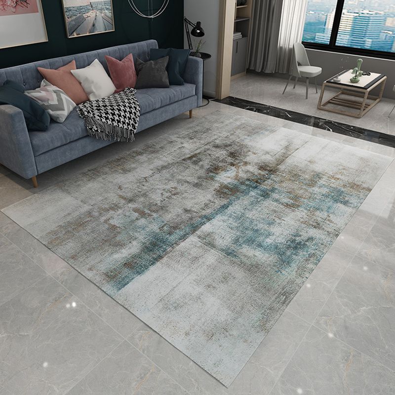 Industrial Abstract Rug Grey and Blue Flannel Rug Washable Pet Friendly Non-Slip Area Rug for Living Room