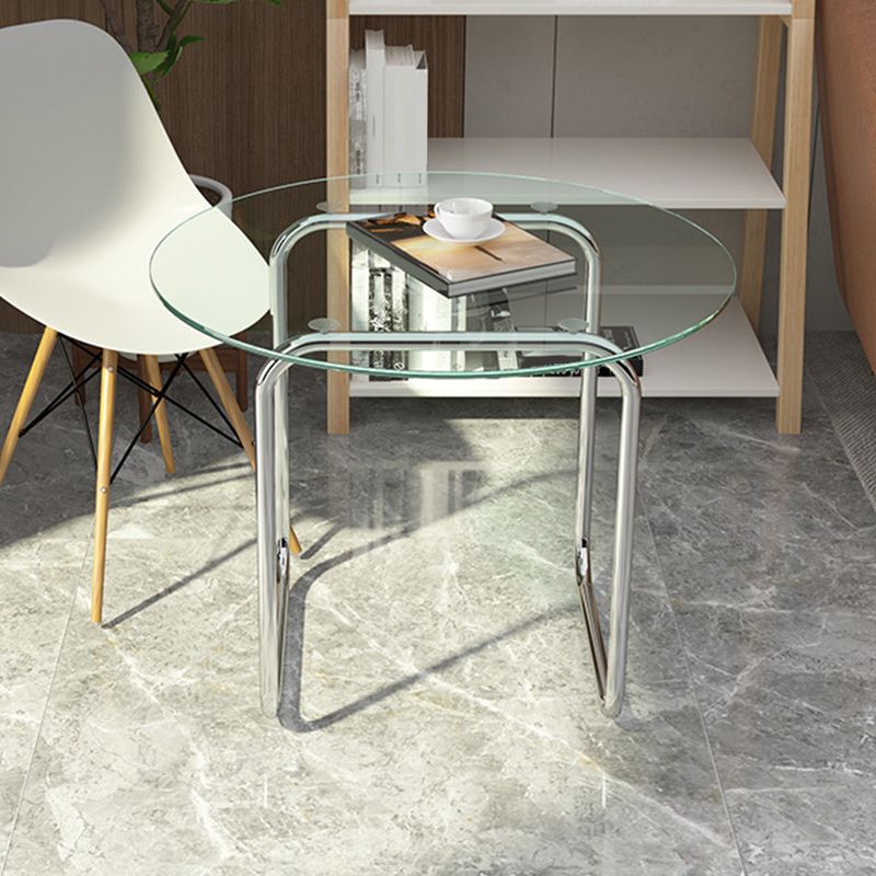 Modern Round Glass Coffee Table with Stainsteel Sled Stainless Steel Base