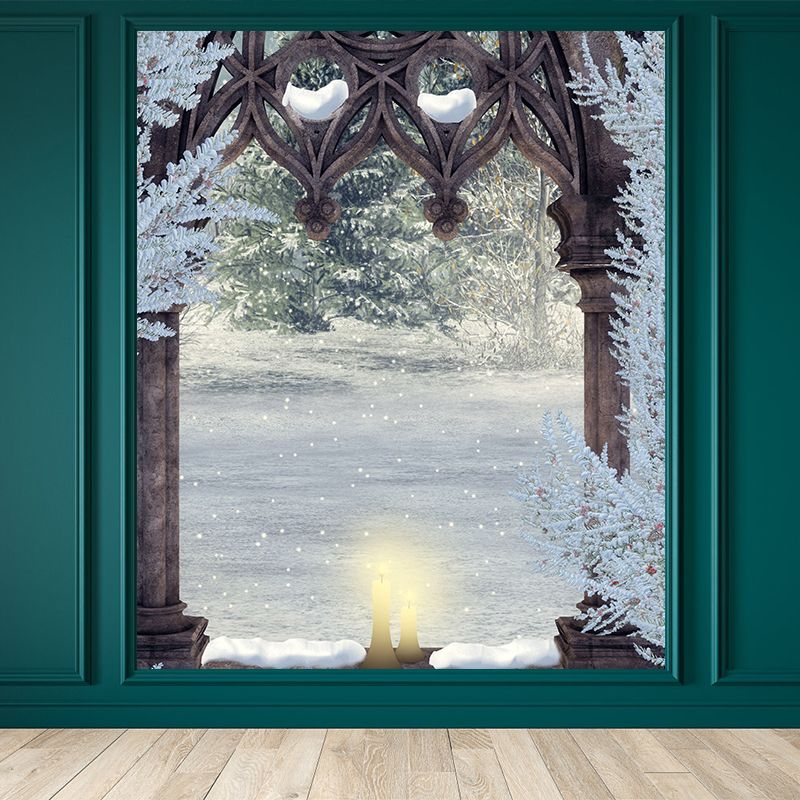 Contemporary Boys Mural Wallpaper Winter Pergola and Flowers Brown Wall Covering